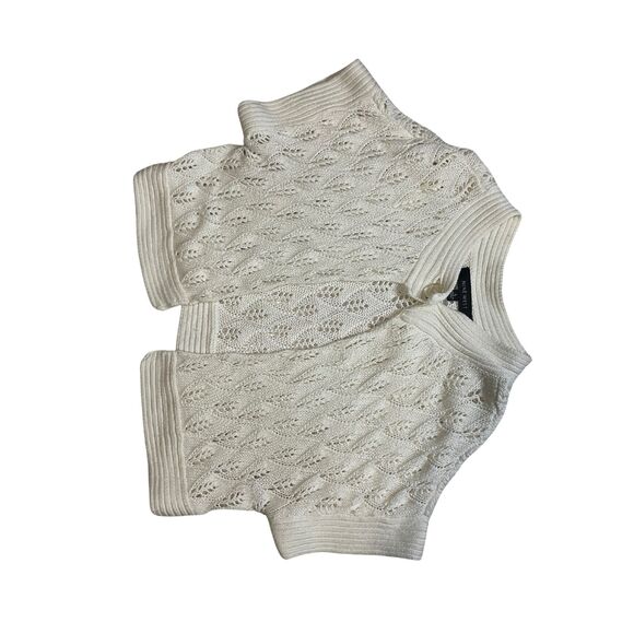 Nine West Open Knit Shrug Cardigan Women's Ivory Pointelle Short Sleeve - Picture 4 of 8